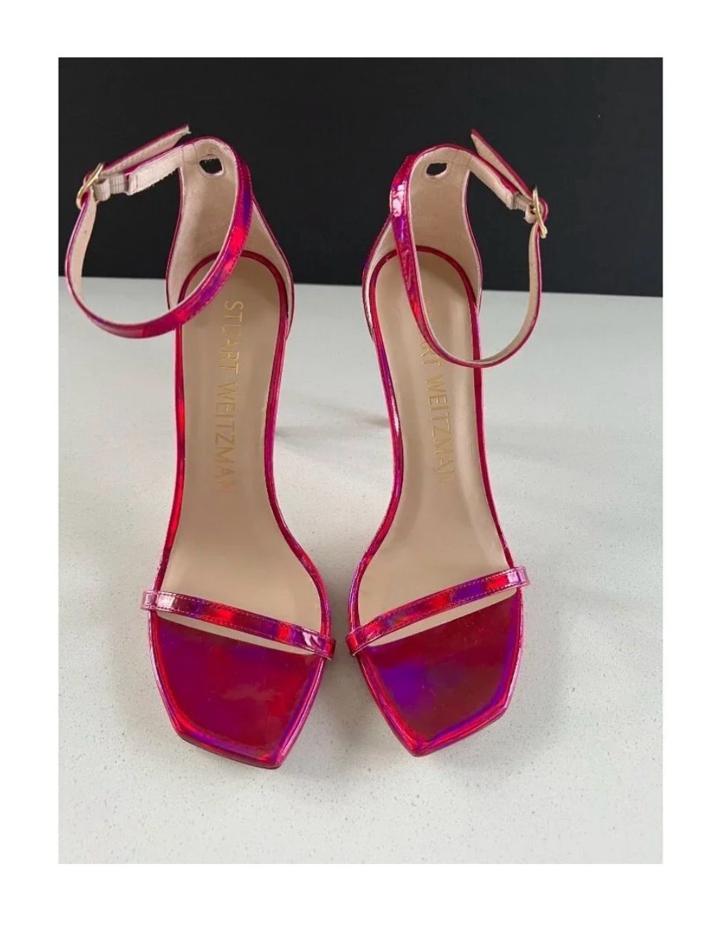 New Stuart Weitzman Fuchsia Metallic Ankle-Strap Sandals sz 7 - Picture 2 of 12